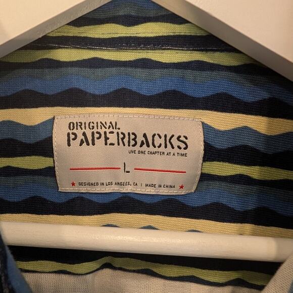 Original Paperbacks Riviera Striped Short-Sleeve Shirt Travel Brunch - Size L - Picture 6 of 8